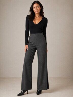 ❤️ ALAIN MANOUKIAN VINTAGE Y2k SPLIT HEM HERRINGBONE HIGH RISE WIDE LEG PANTS